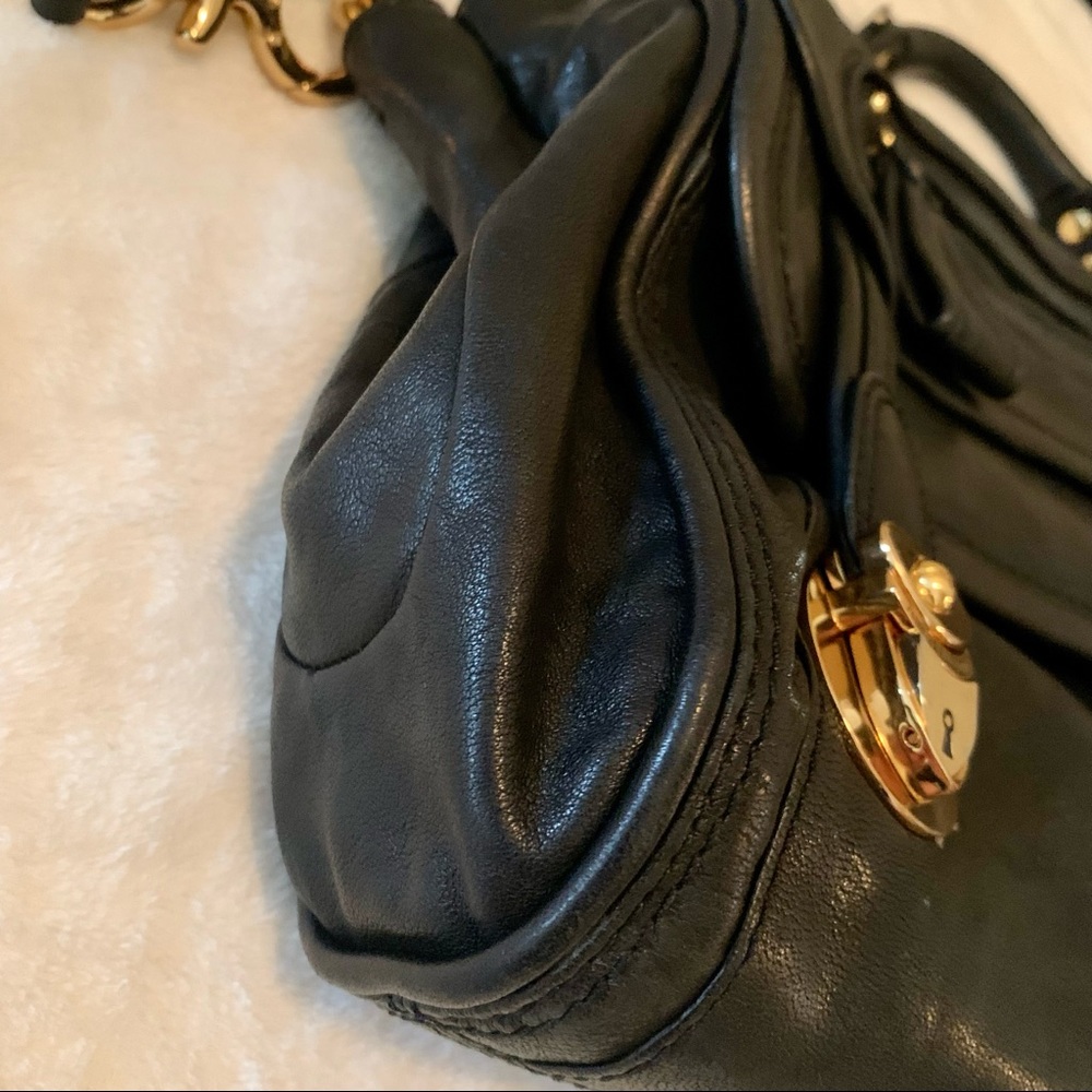Juicy Couture Black gorgeous leather satchel crossbody handbag w/ gold hardware - Picture 13 of 16